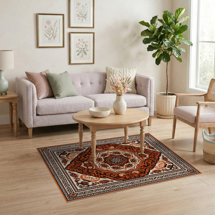 Medallion Orange Persian Floral Medallion Area Rug