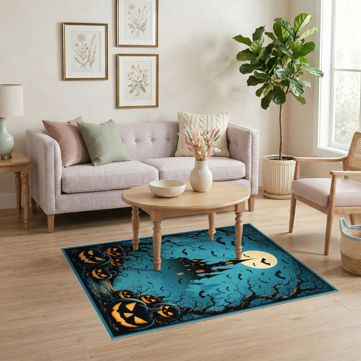 Haunted Castle Pumpkin Halloween Area Rug