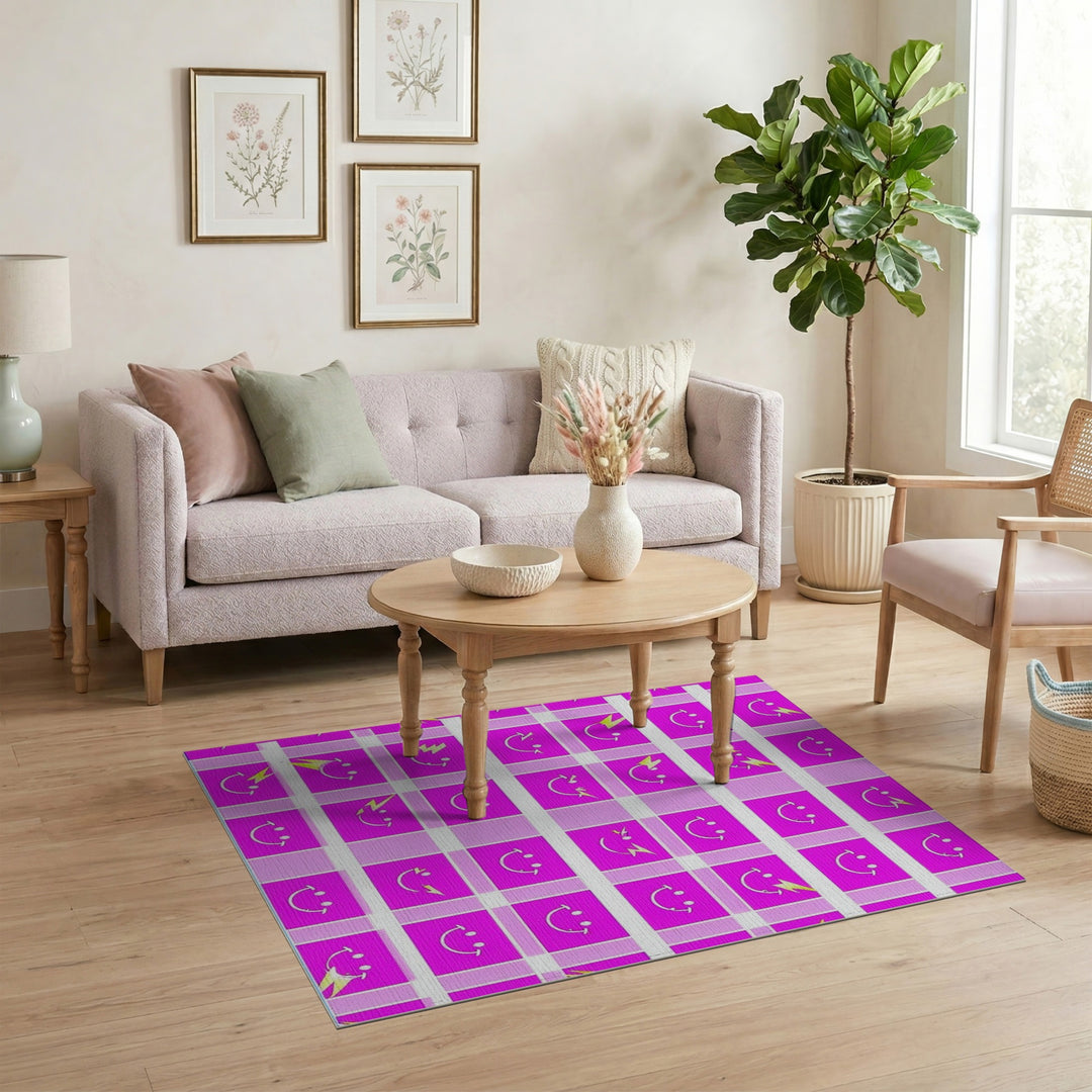 Pink Lightning Smiley Kids Cartoon Rug