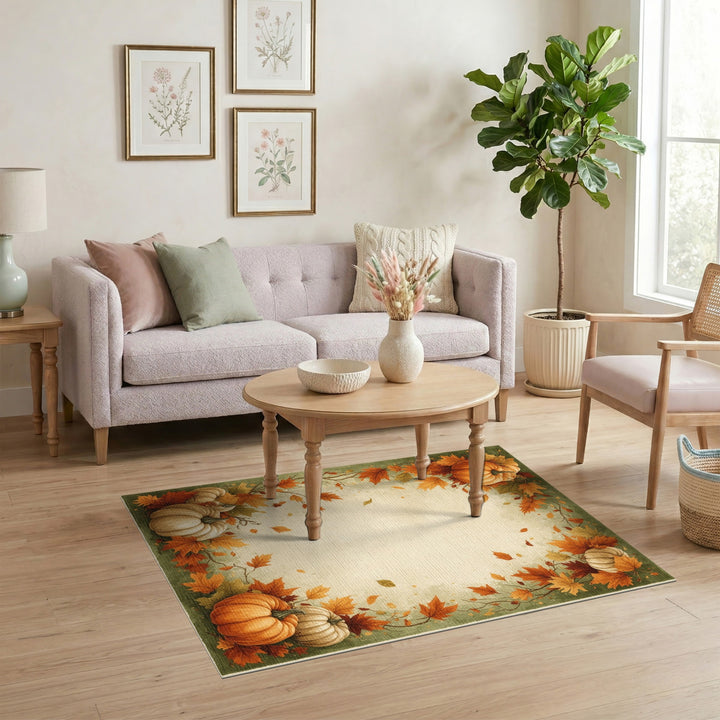Orange Rustic Farmhouse Autumn Pumpkin Harvest Area Rug