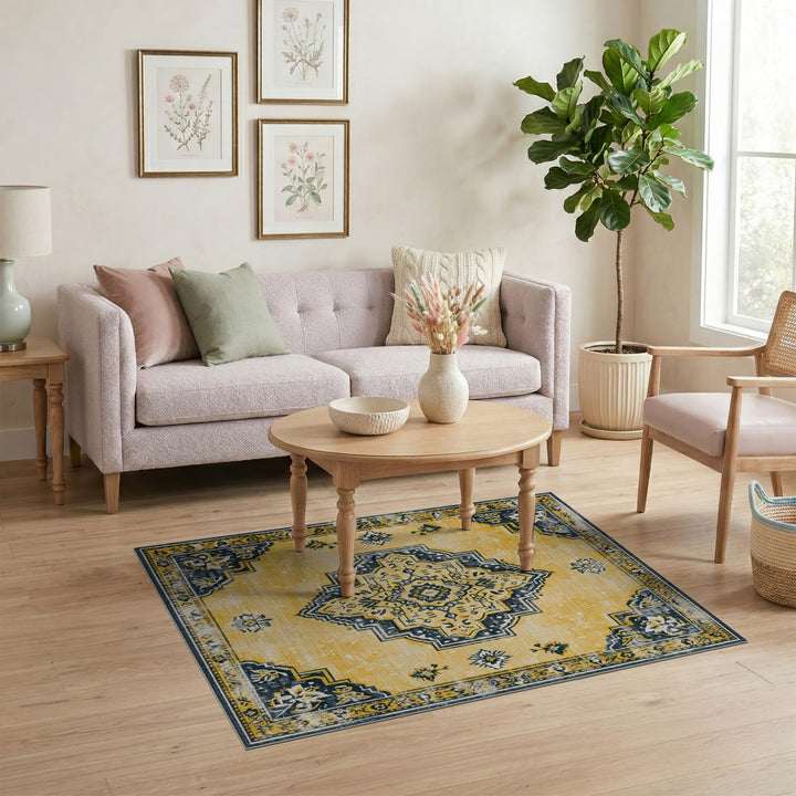 Yellow Distressed Vintage Yellow Distressed Vintage Medallion Area Rug