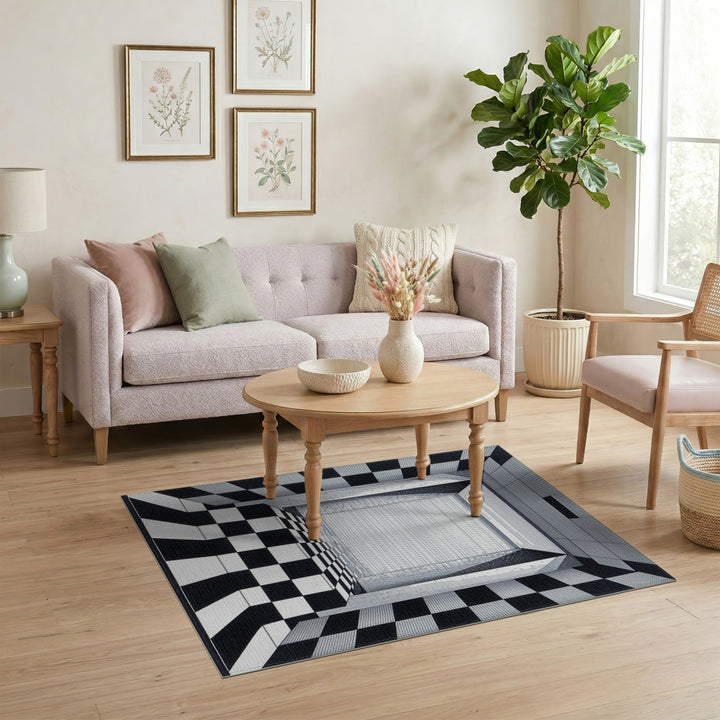 Black White Checkered Perspective Area Rug