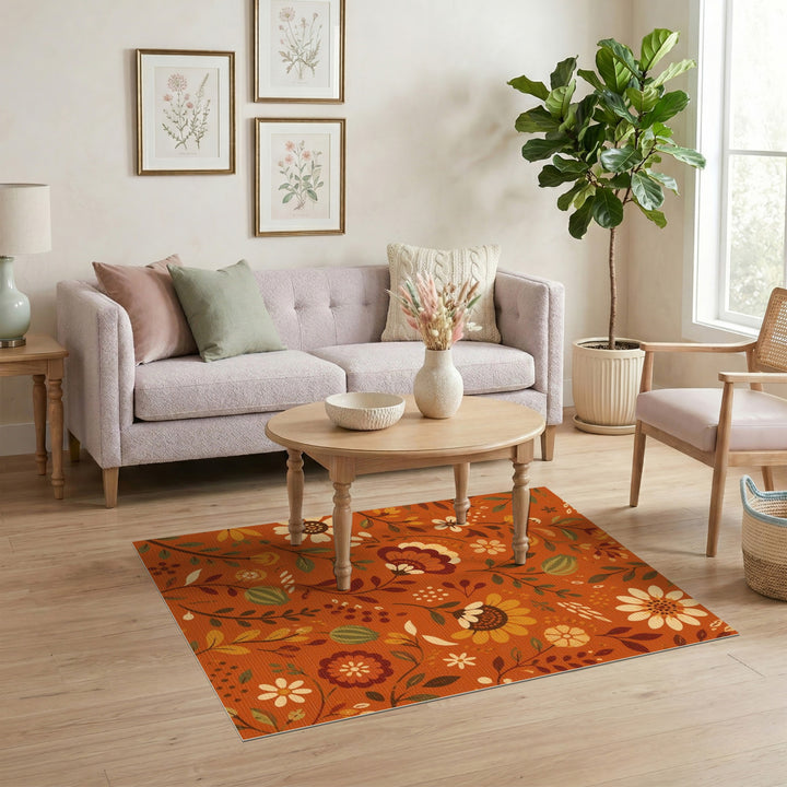 Orange Floral Vintage Area Rug