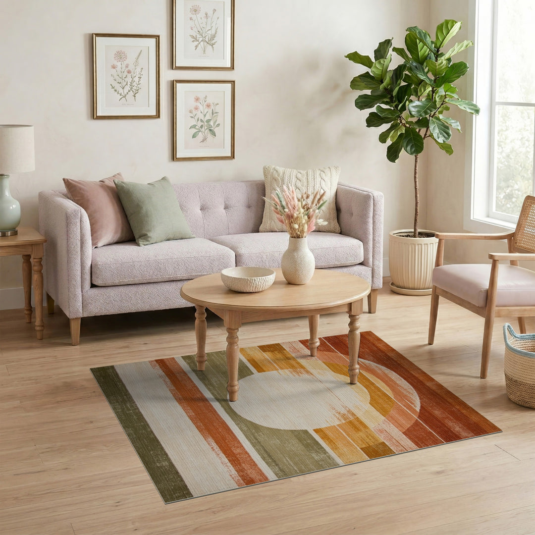 Orange Geometric Circle Area Rug