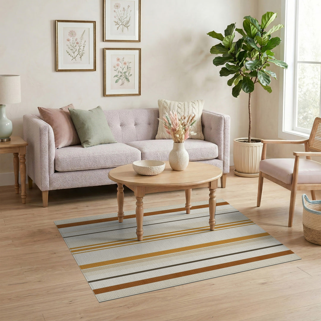 Brown and Tan Striped Washable Area Rug