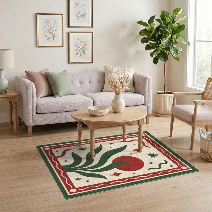 Red Floral Leaf Vintage Area Rug