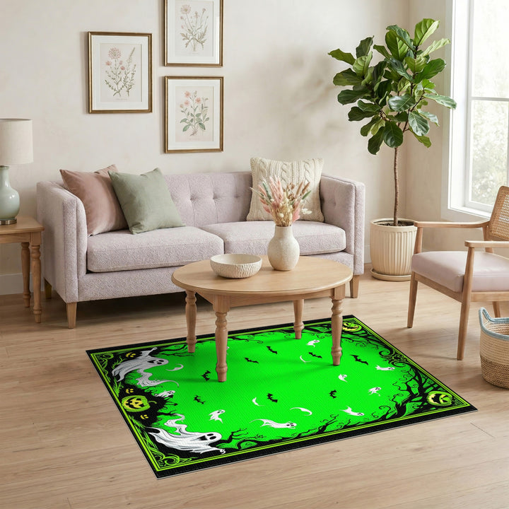 Green Halloween Ghosts and Bats Area Rug