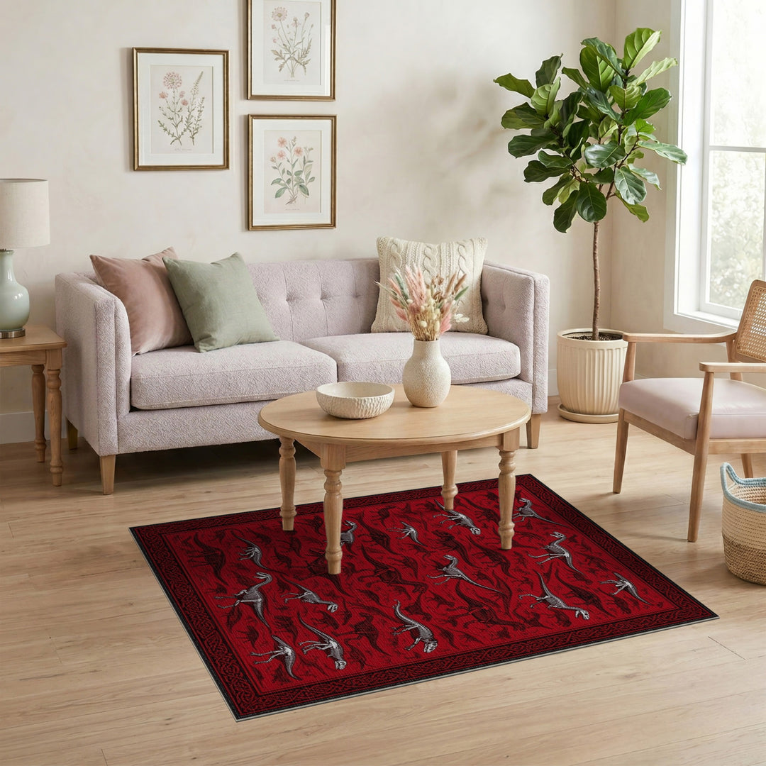 Dinosaur Skeleton Red Area Rug