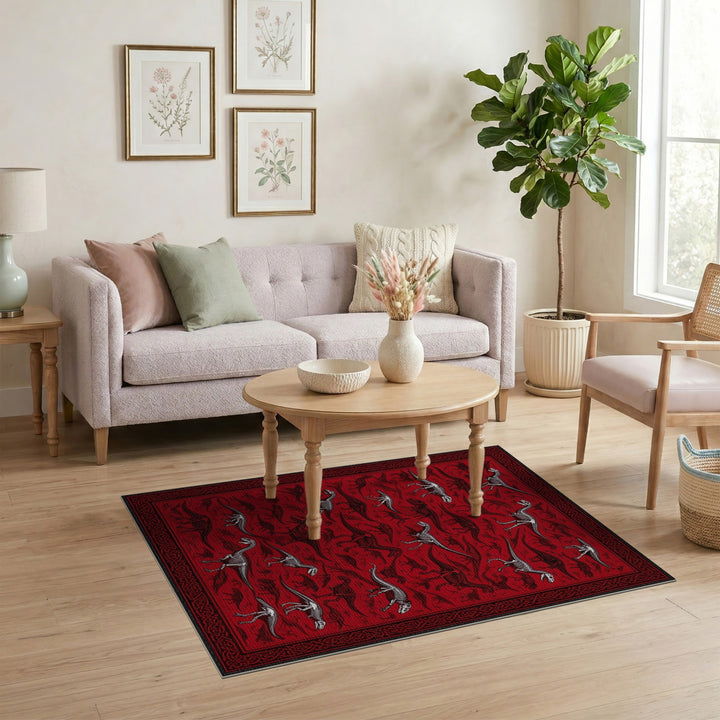 Dinosaur Skeleton Red Area Rug