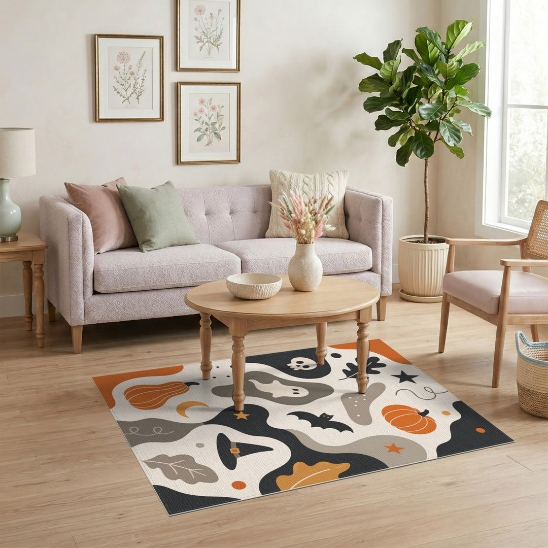 Halloween Abstract Area Rug with Pumpkins