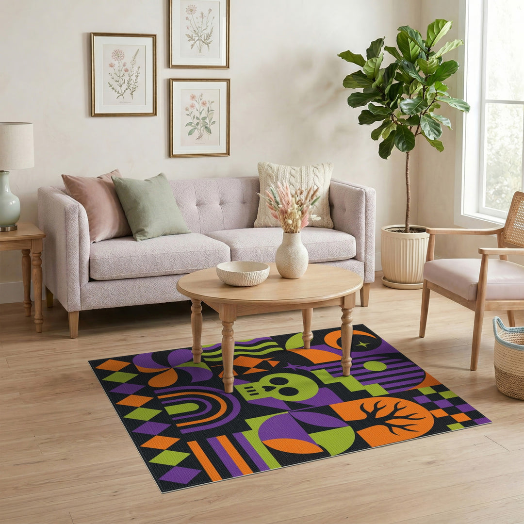 Vibrant Geometric Skull Area Rug