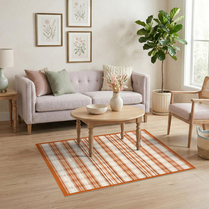 Orange Plaid Farmhouse Area Rug
