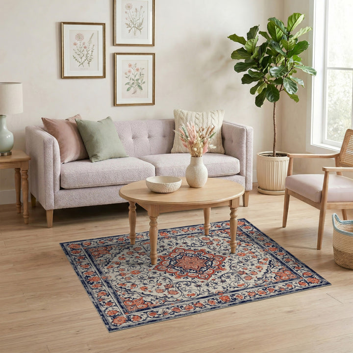 Red Floral Medallion Distressed Area Rug