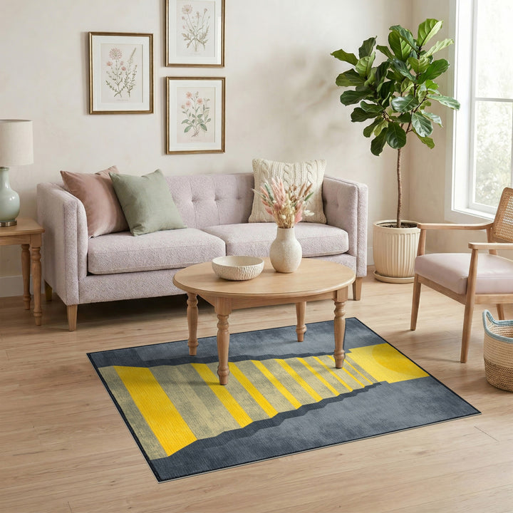 Yellow Staircase Geometric Grey Area Rug