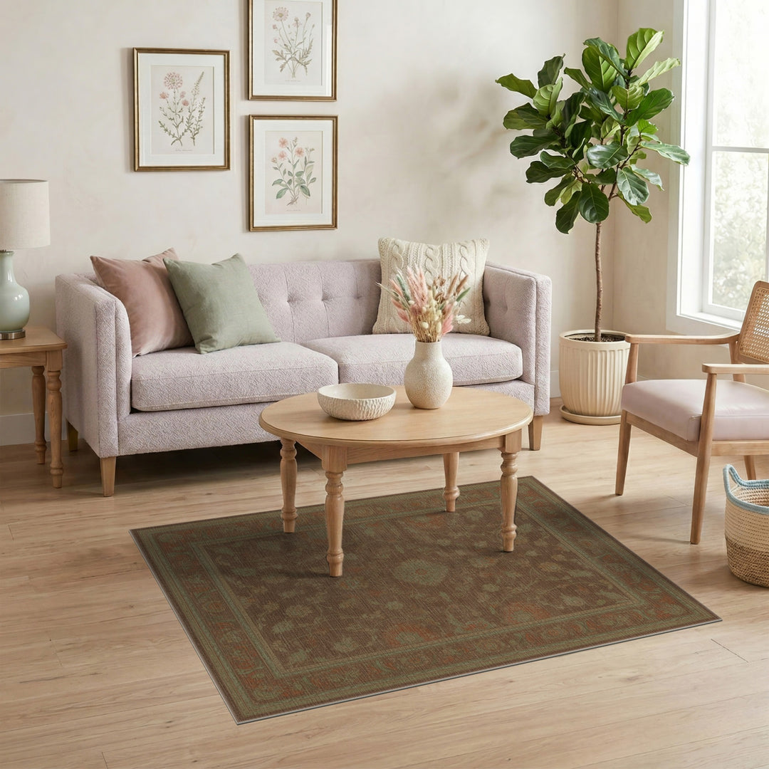 Brown and Tan Vintage Brown Floral Area Rug