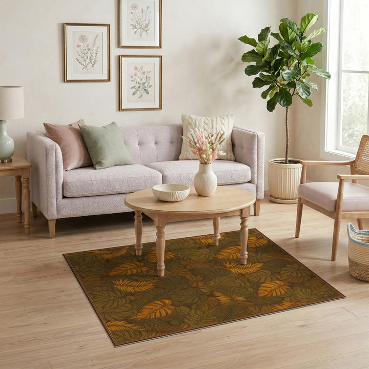 Orange Monstera Leaf Area Rug