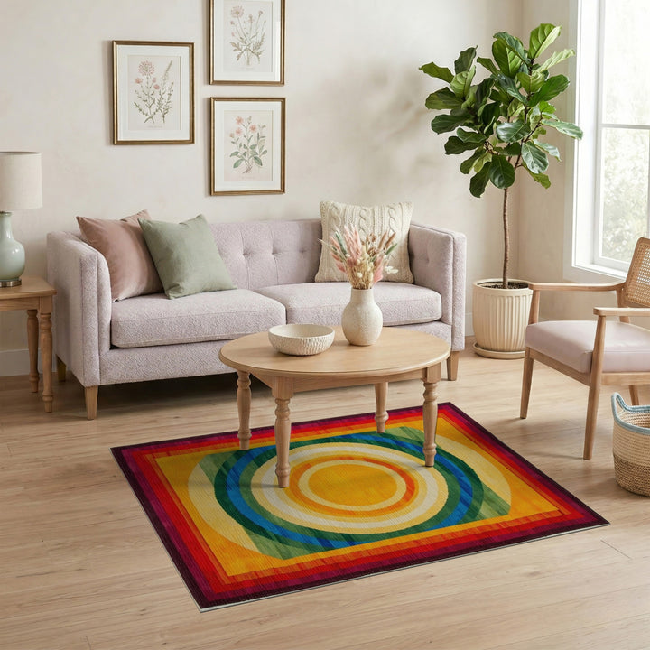 Vibrant Concentric Circle Multi-Color Area Rug