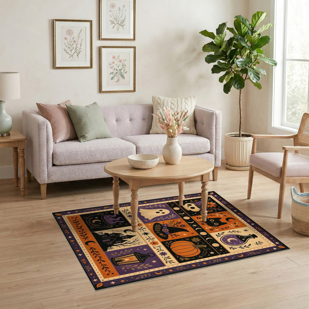Spooky Halloween Ghost Cat Pumpkin Rug