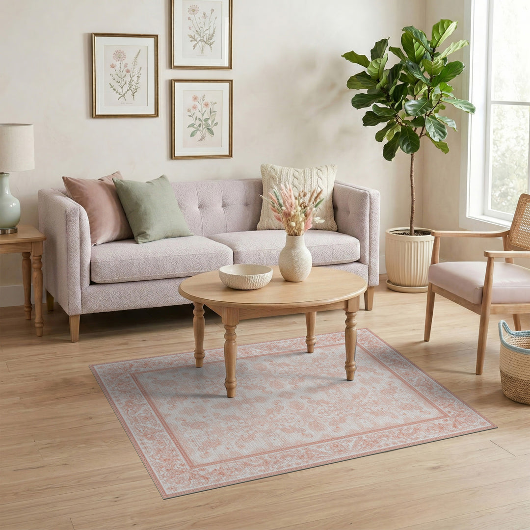 Pink Vintage Floral Area Rug
