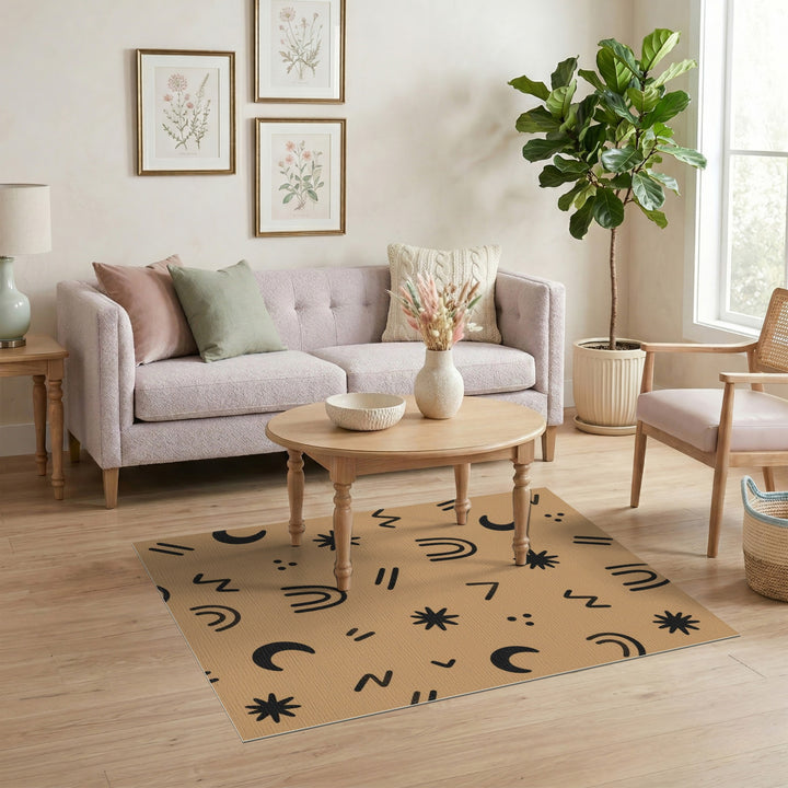 Boho Abstract Area Rug in Brown Tan
