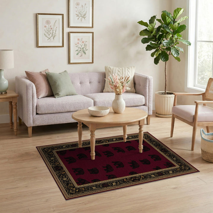 Black Bear Red Heritage Area Rug