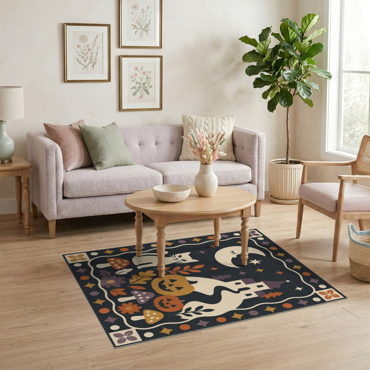 Whimsical Halloween Cat Castle Area Rug