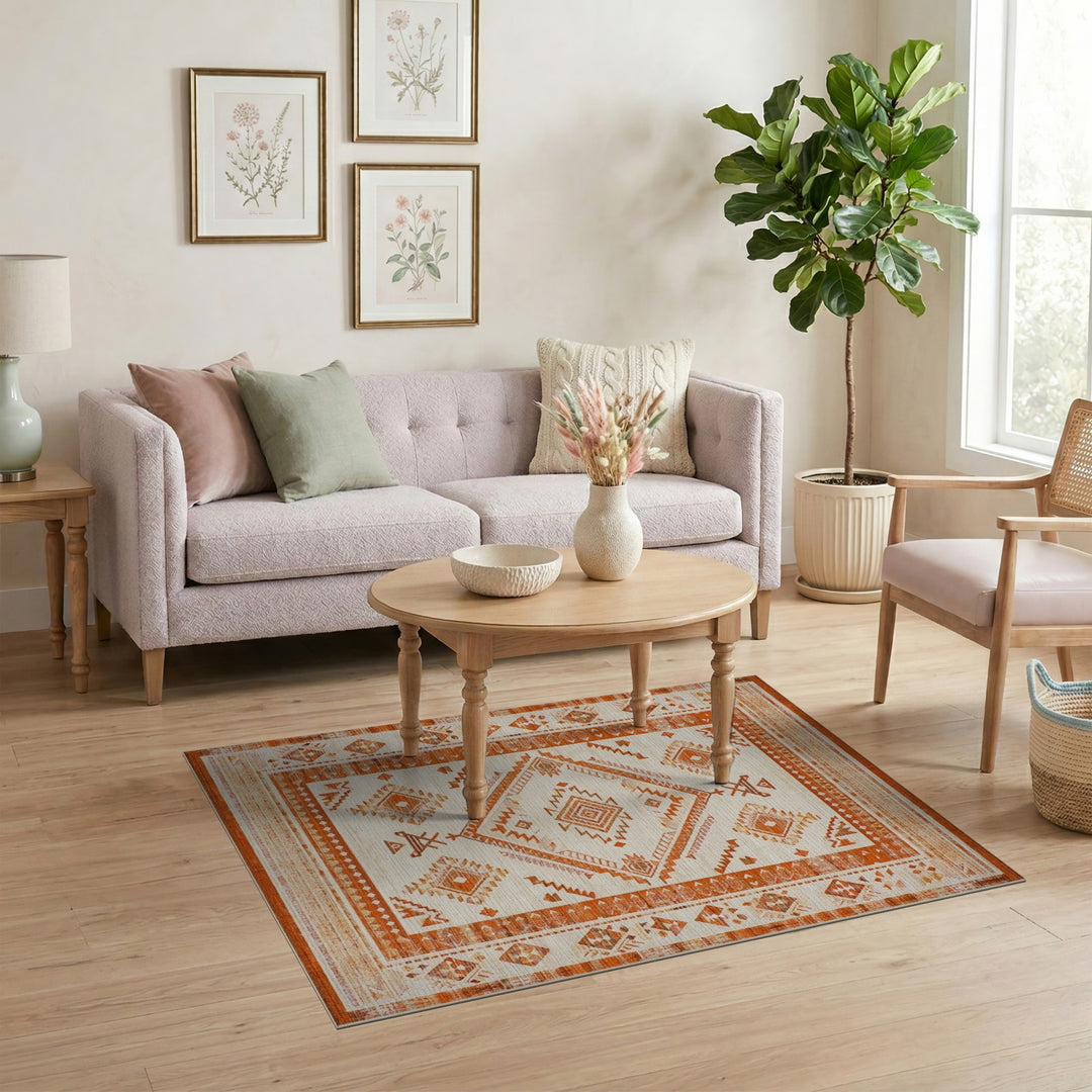 Orange Southwestern Geometric Area Rug