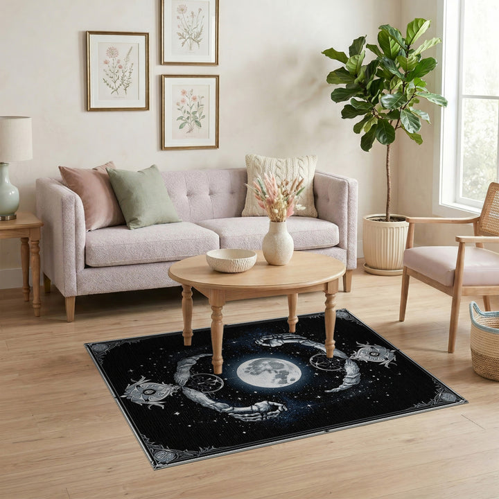 Celestial Moon Skeleton Hands Area Rug
