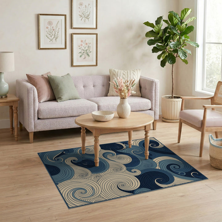 Blue Swirl Abstract Area Rug