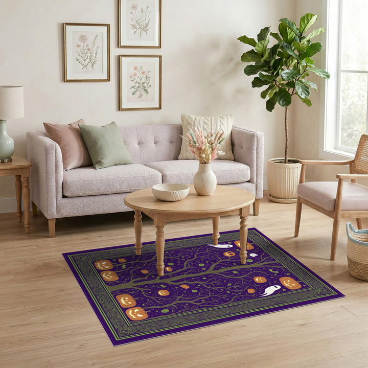 Purple Halloween Pumpkin Tree Area Rug