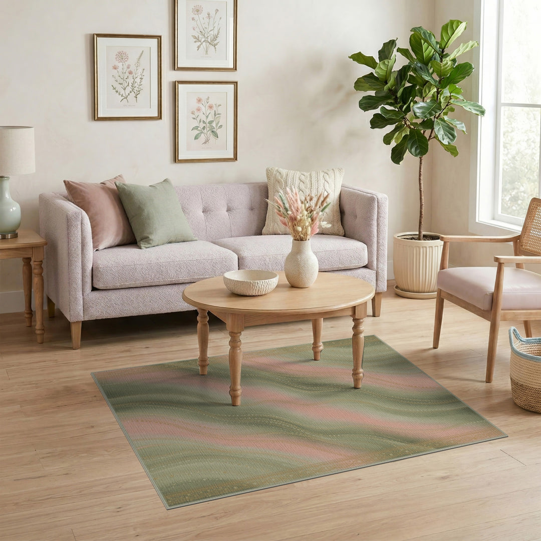 Pink Sage Wave Abstract Area Rug