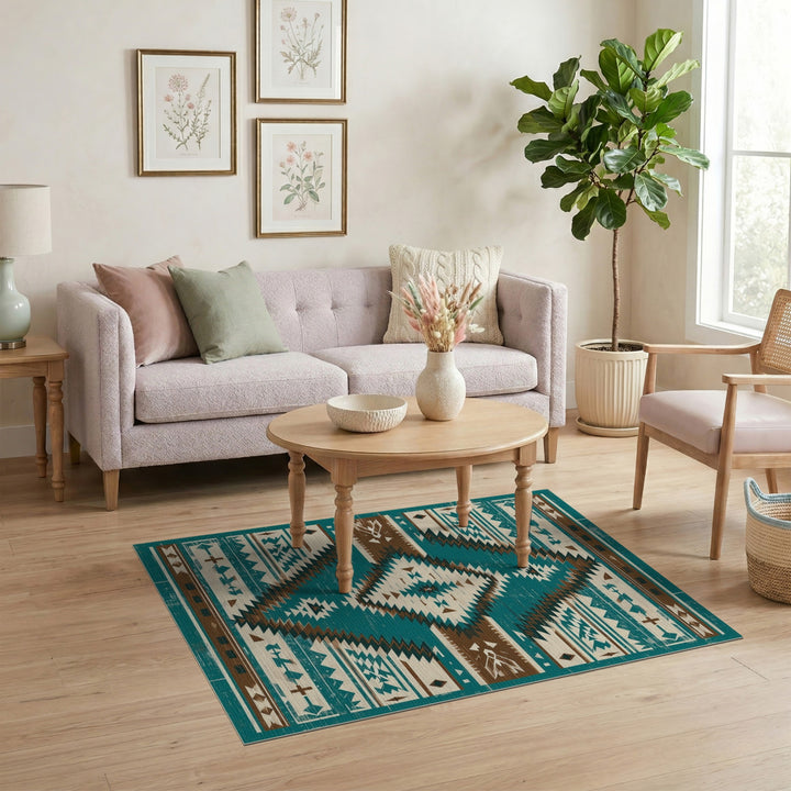 Southwestern Distressed Teal Southwestern Area Rug