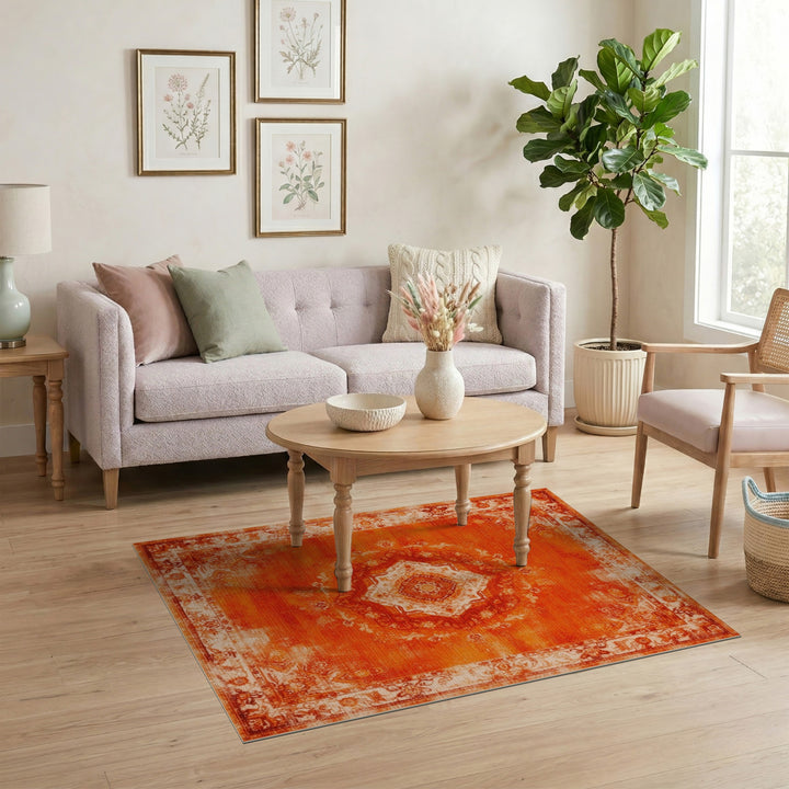 Orange Distressed Vintage Medallion Area Rug