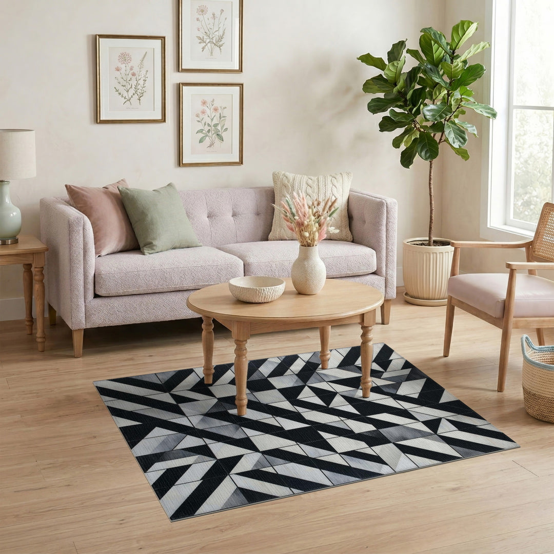 Black White Geometric Area Rug