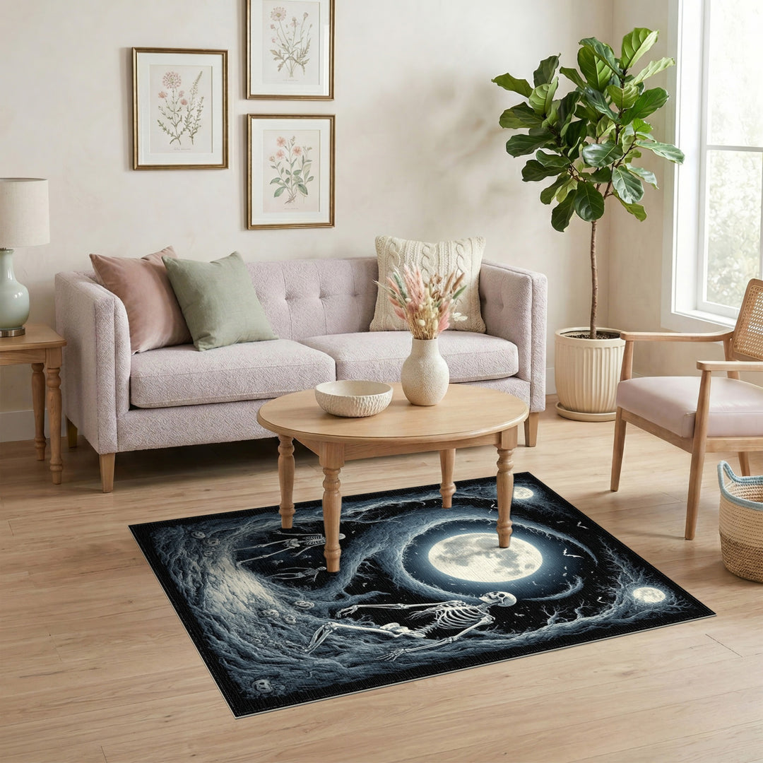 Moonlit Skeleton Forest Black White Area Rug