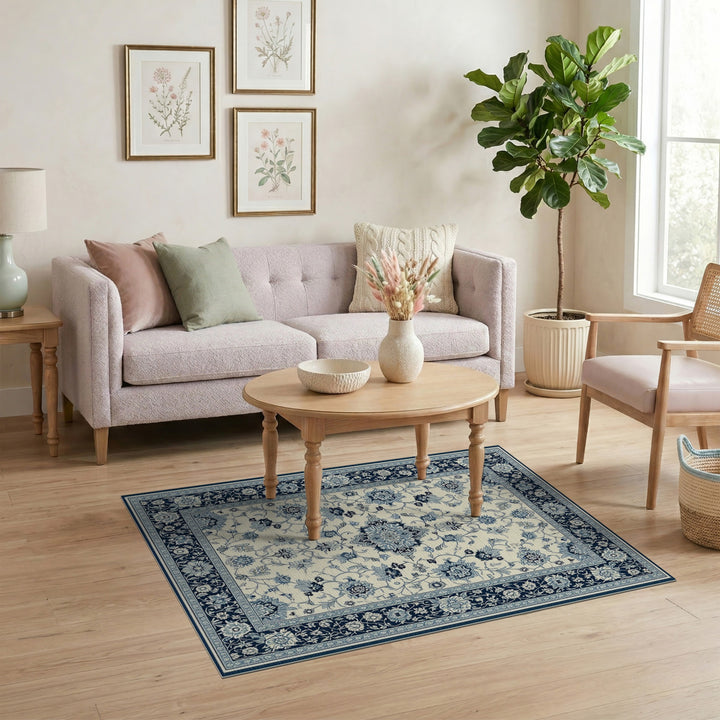 Floral Navy Blue Floral Persian Area Rug