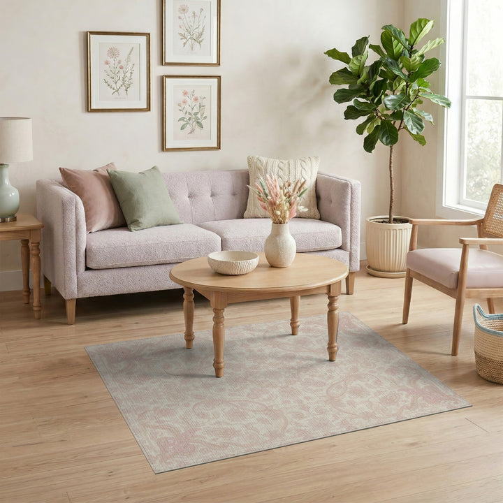 Blush Pink Floral Vintage Area Rug