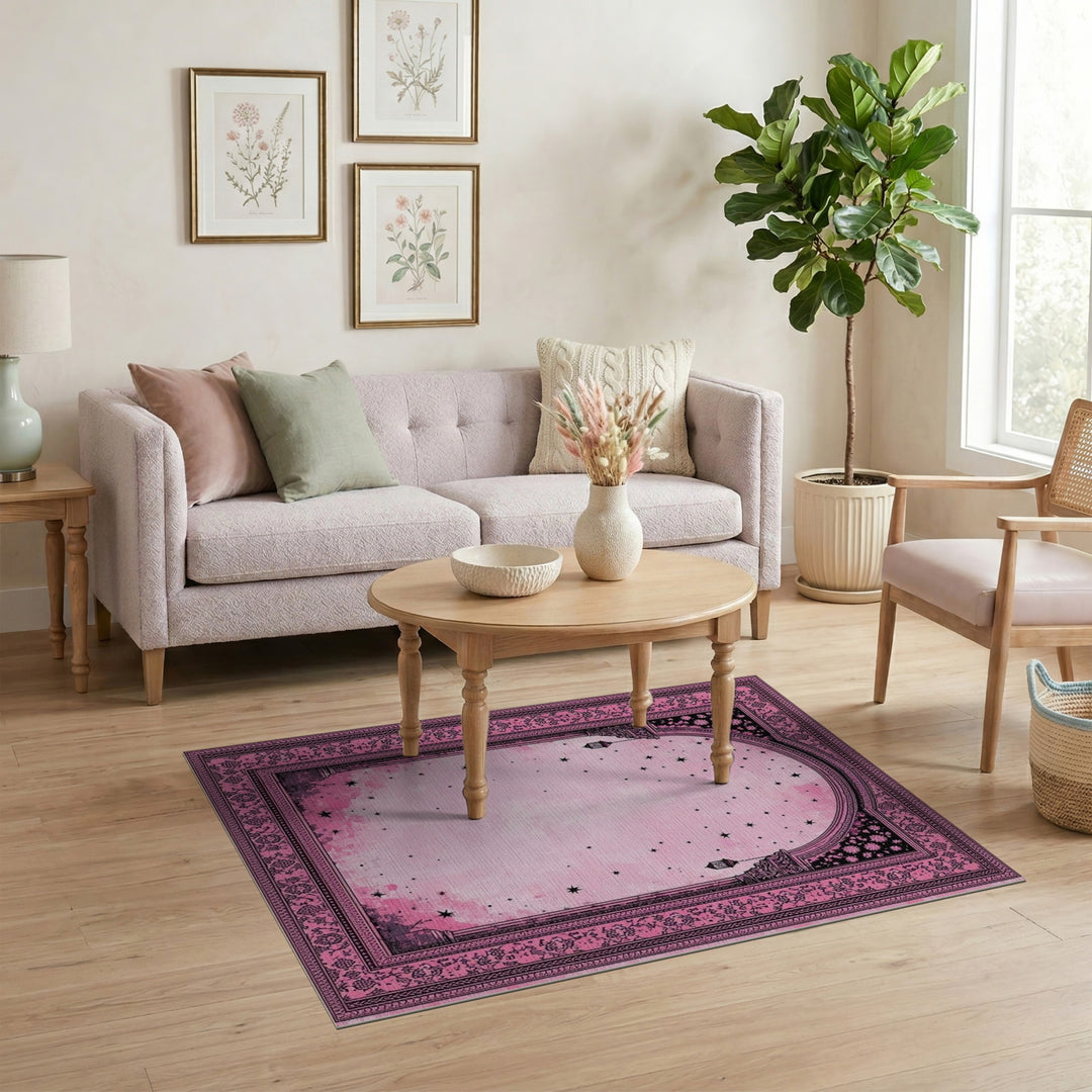 Pink Floral Vintage Starry Arch Area Rug