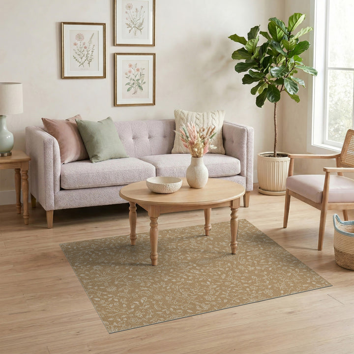 Tan Floral Vine Vintage Area Rug