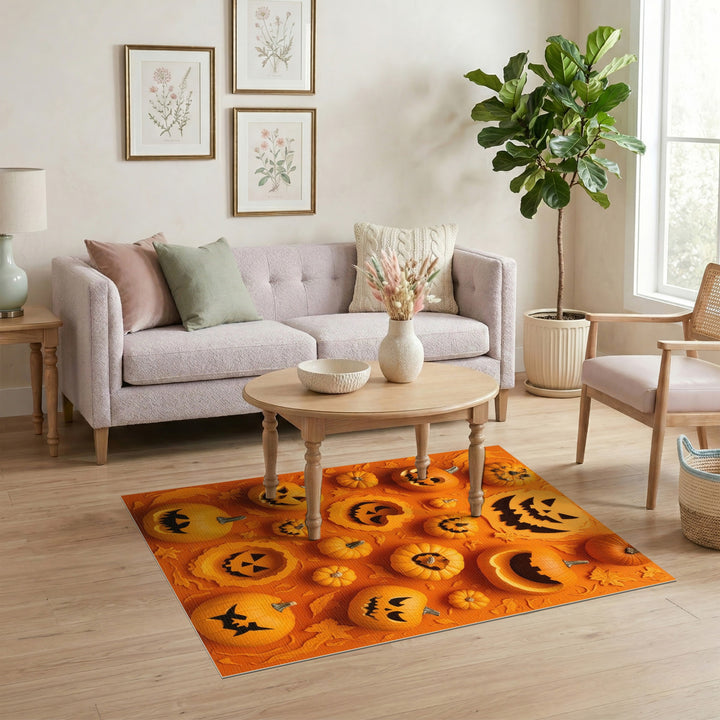 Orange Pumpkin Patch Jack-o'-Lantern Area Rug