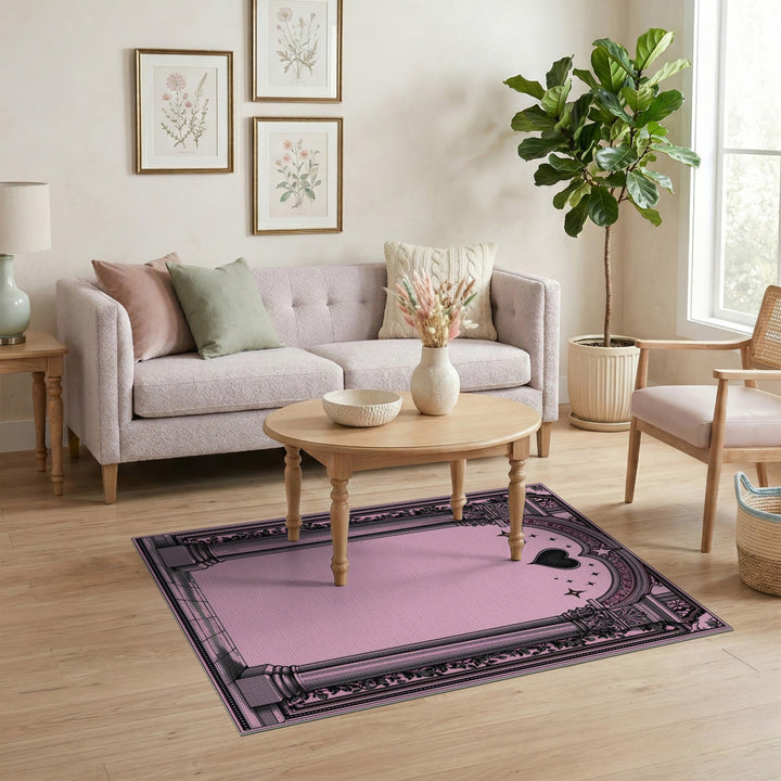 Pink Heart Arch Floral Vintage Area Rug