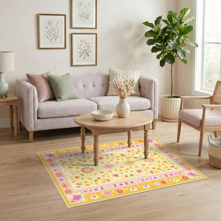 Yellow Floral Vintage Area Rug