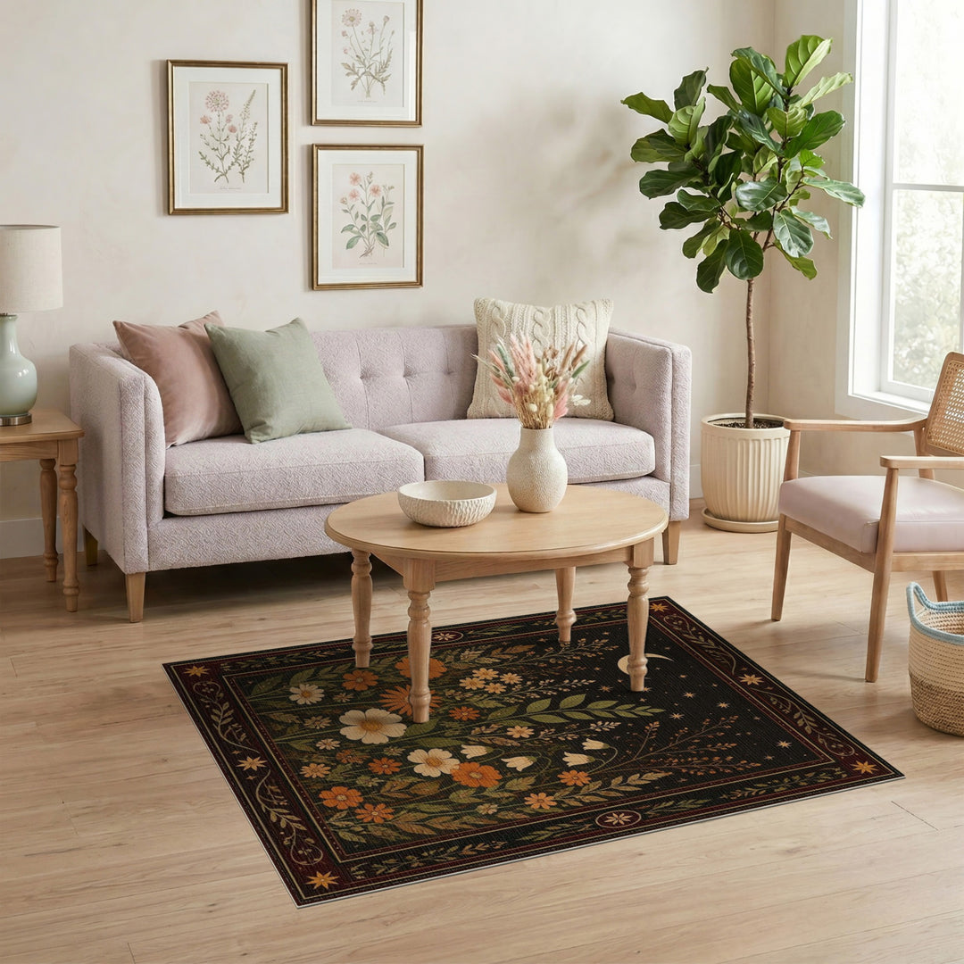 Celestial Moonlit Wildflower Area Rug