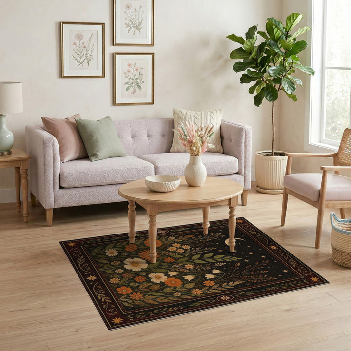 Celestial Moonlit Wildflower Area Rug