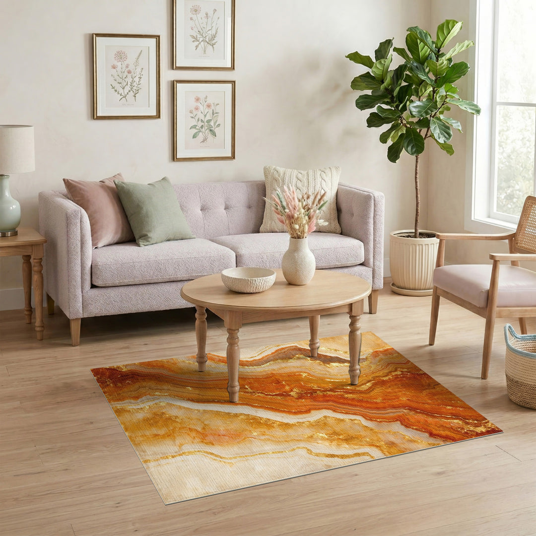 Abstract Area Orange Gold Marble Abstract Area Rug