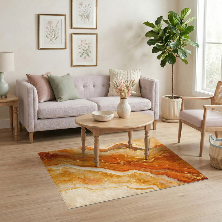 Abstract Area Orange Gold Marble Abstract Area Rug