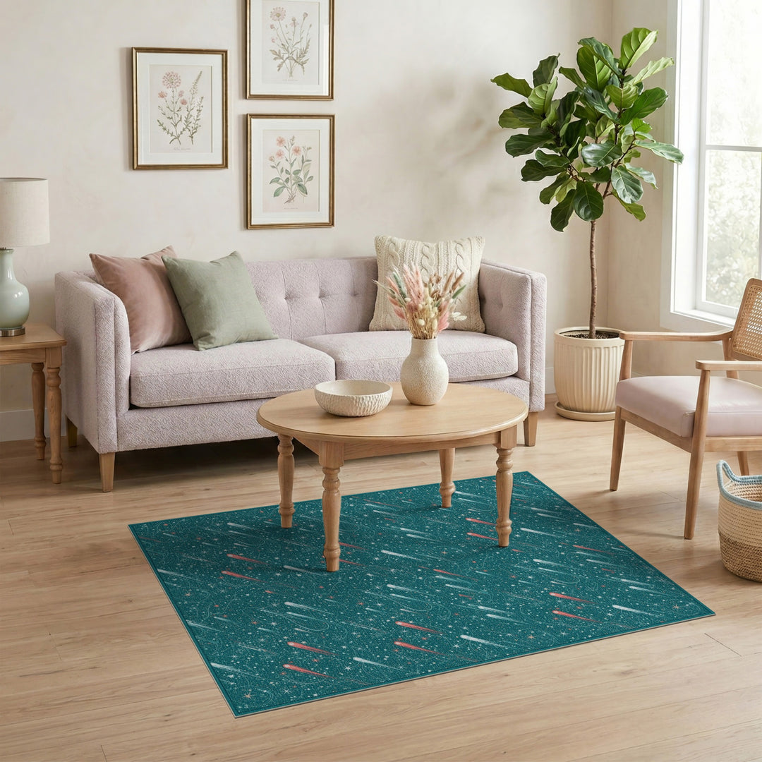Meteor Shower Teal Area Rug
