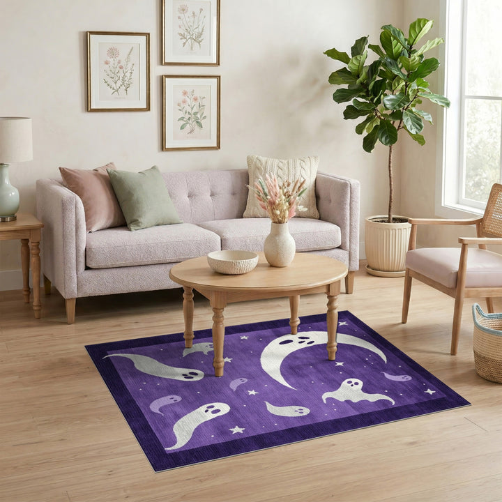 Purple Ghost Moon Kids Area Rug