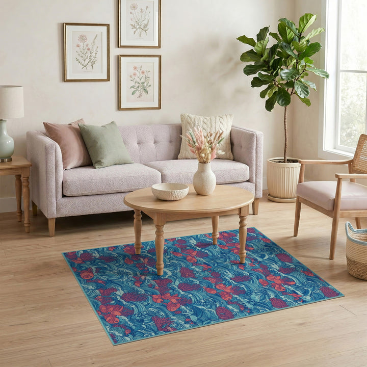 Blue Ocean Fish Washable Area Rug
