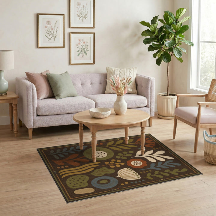 Boho Floral Brown Area Rug